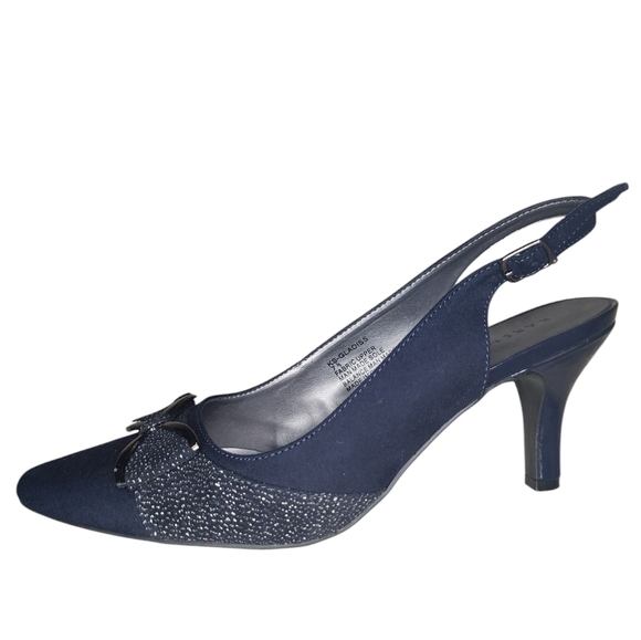 KAREN SCOTT navy blue bow kitten heel slingback pointy toe size 7.5 - Picture 3 of 6